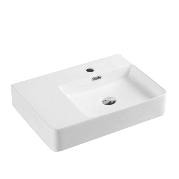 UNICASA VENTO-60ML VENTO WALL HUNG SQUARE BASIN WITH MIXER HOLE GLOSS WHITE