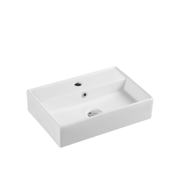 UNICASA KUBE-51M KUBE WALL HUNG RECTANGULAR BASIN WITH MIXER HOLE GLOSS WHITE