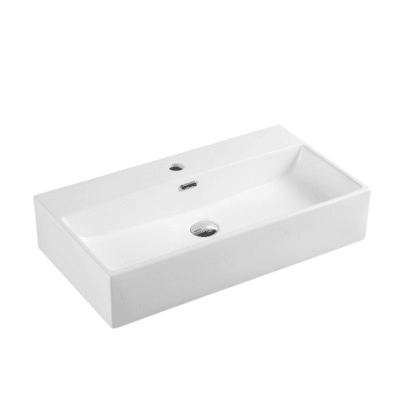 UNICASA KUBE-72M KUBE WALL HUNG RECTANGULAR BASIN WITH MIXER HOLE GLOSS WHITE