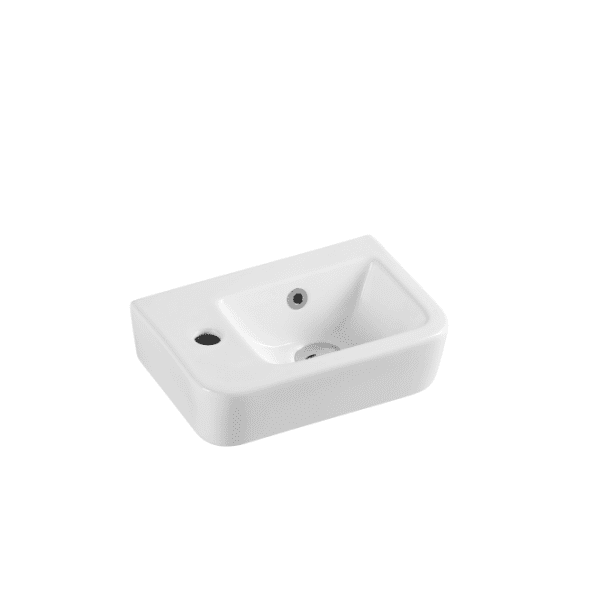UNICASA MINI-37L MINI WALL HUNG COMPACT RECTANGULAR BASIN WITH LEFT SIDE MIXER HOLE GLOSS WHITE