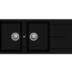 AQUAPERLA TWM-ED200 CARYSIL GRANITE STONE DOUBLE BOWL KITCHEN SINK WITH DRAINBOARD 1160x500x200MM BLACK AND WHITE