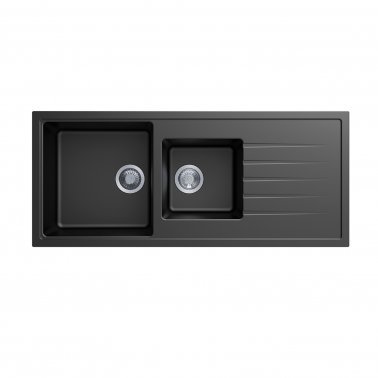 1160 x 500 x 205mm carysil black 1 and a half bowl with drainer board granite kitchen sink top flush under mount 5da8d43cb9c66