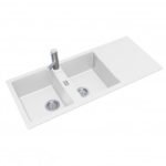 1160500200mm white granite quartz stone kitchen sink double bowls drainboard top undermount 5da8d19146831