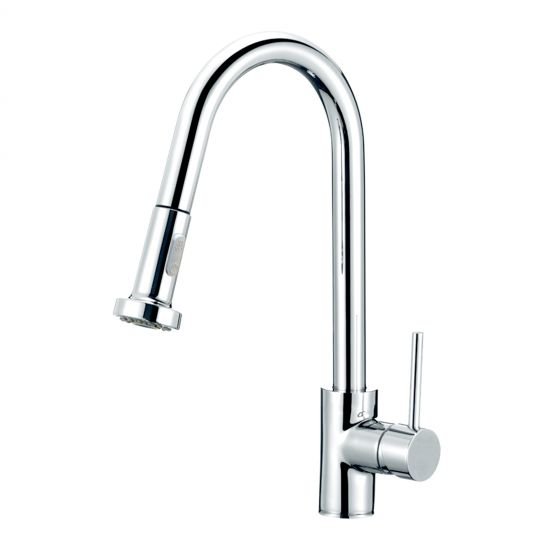 AQUAPERLA CH1013.KM ROUND PULL OUT SPRAY KITCHEN SINK MIXER CHROME