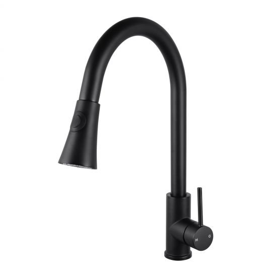 AQUAPERLA OX1023.KM ROUND PULL OUT KITCHEN SINK MIXER BLACK