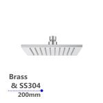 AQUAPERLA CH0134.SH SQUARE RAINFALL BRASS SHOWER HEAD 200MM CHROME