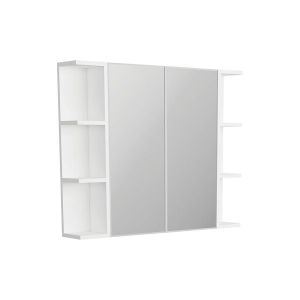 FIENZA BSS90 BEVEL EDGE MIRROR CABINET WITH TWO SIDE SHELVES 600 GLOSS WHITE