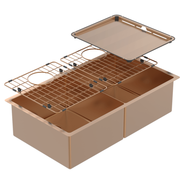 ABEY CR340DCO PIAZZA DOUBLE SQUARE BOWL STAINLESS STEEL SINK ARTISAN COPPER