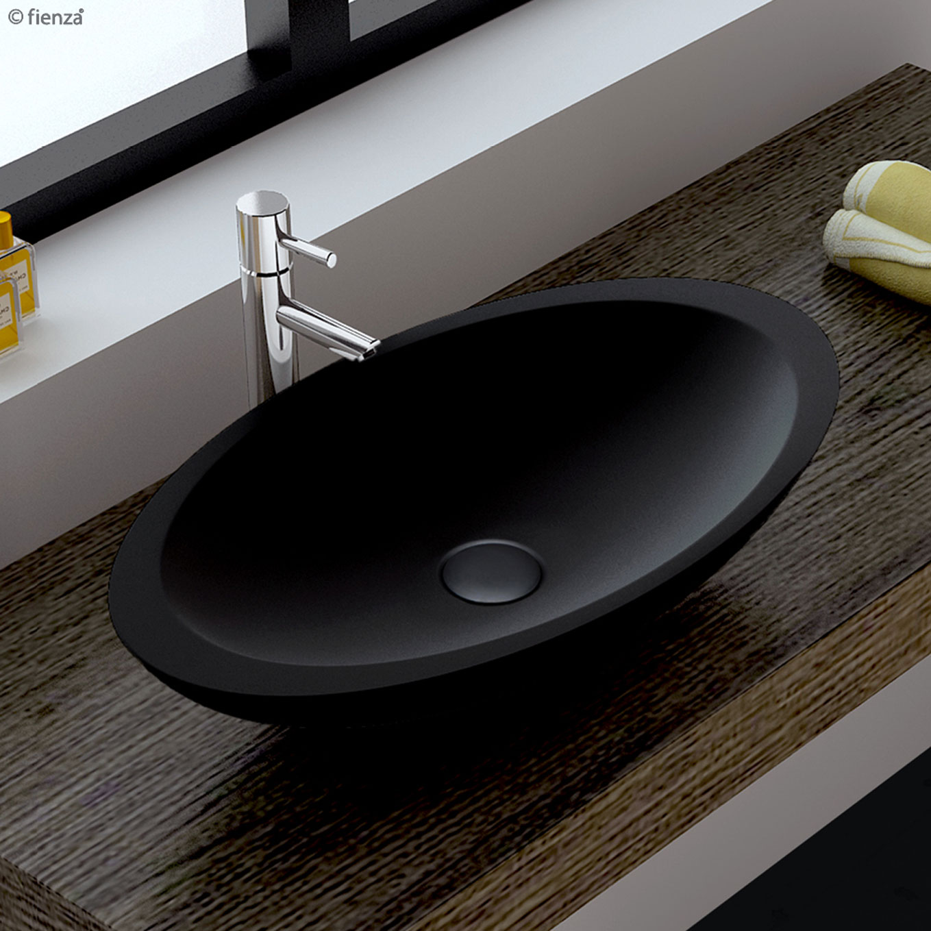 FIENZA CSB01-MB BAHAMA SOLID SURFACE OVAL ABOVE COUNTER BASIN MATTE BLACK