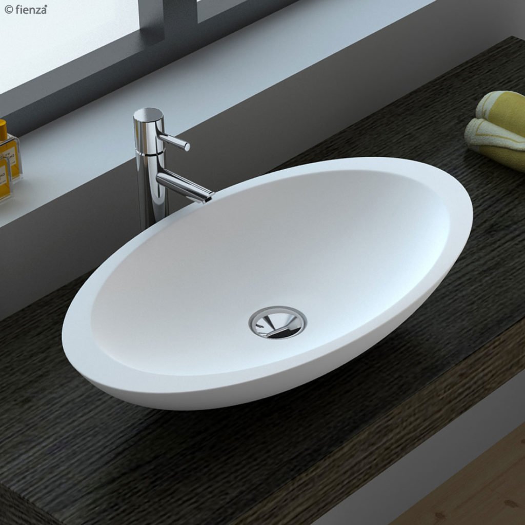 FIENZA CSB01 BAHAMA SOLID SURFACE OVAL ABOVE COUNTER BASIN MATTE WHITE