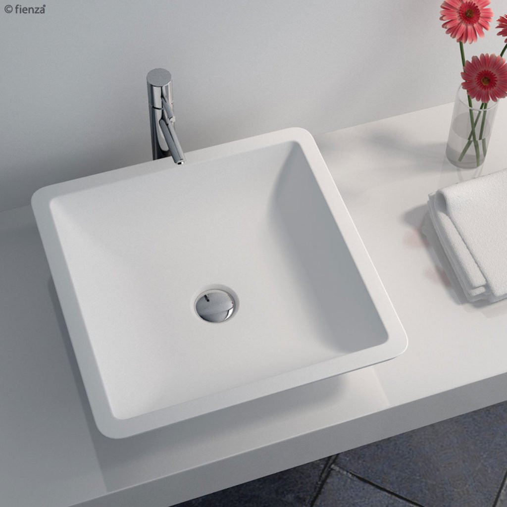 FIENZA CSB02 CLASSIQUE 420 SOLID SURFACE SQUARE ABOVE COUNTER BASIN MATTE WHITE