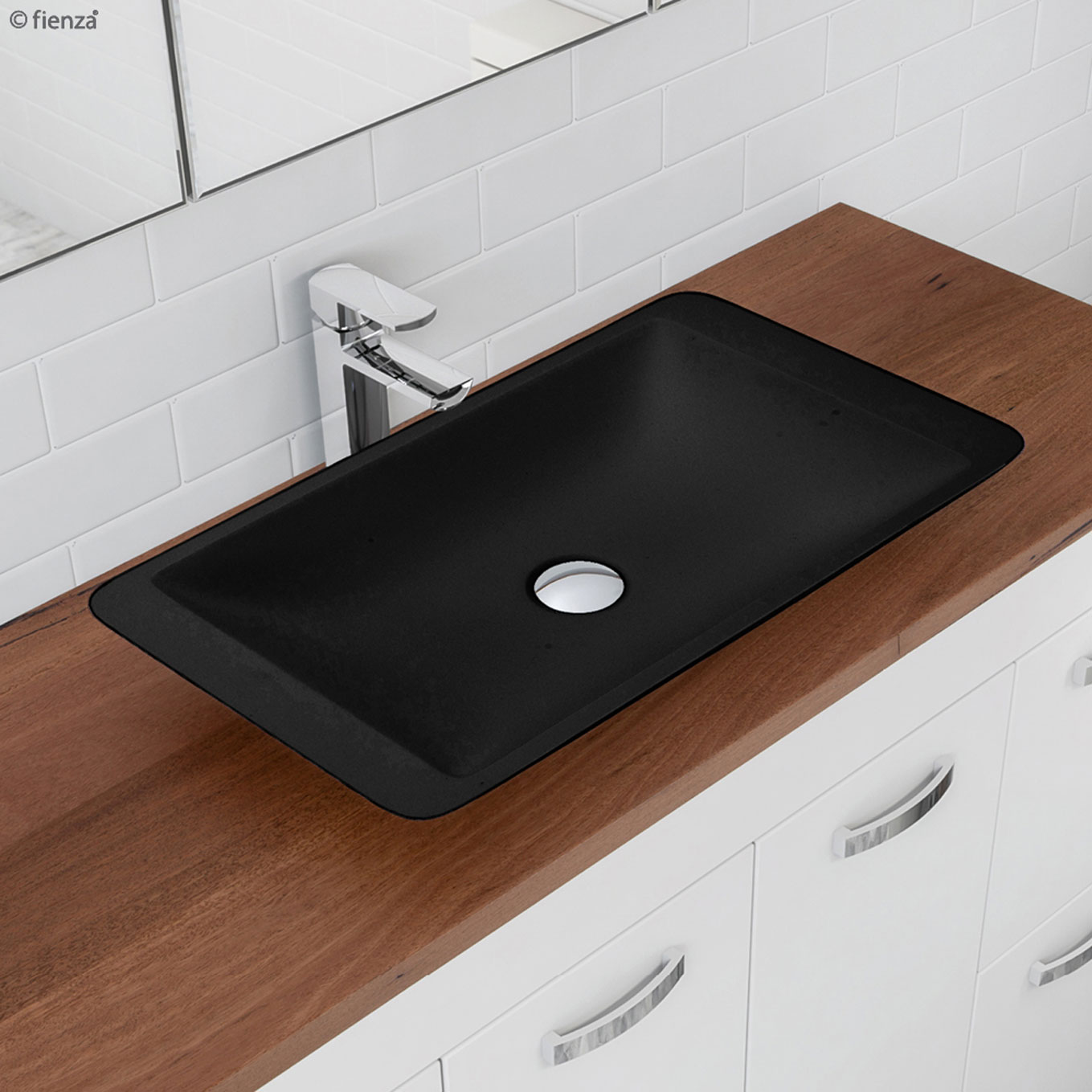 FIENZA CSB03-MB CLASSIQUE 600 SOLID SURFACE RECTANGULAR ABOVE COUNTER BASIN MATTE BLACK