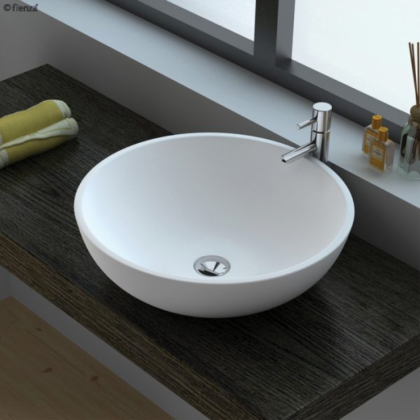 FIENZA CSB038 LEXY SOLID SURFACE ROUND ABOVE COUNTER BASIN MATTE WHITE