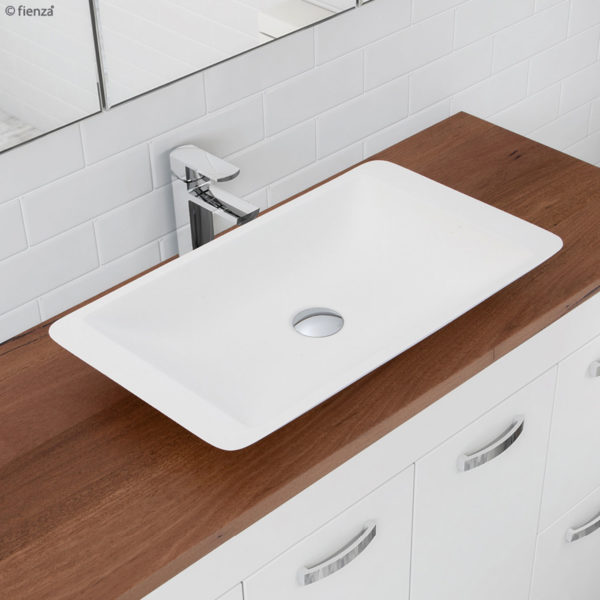 FIENZA CSB03 CLASSIQUE 600 SOLID SURFACE RECTANGULAR ABOVE COUNTER BASIN MATTE WHITE