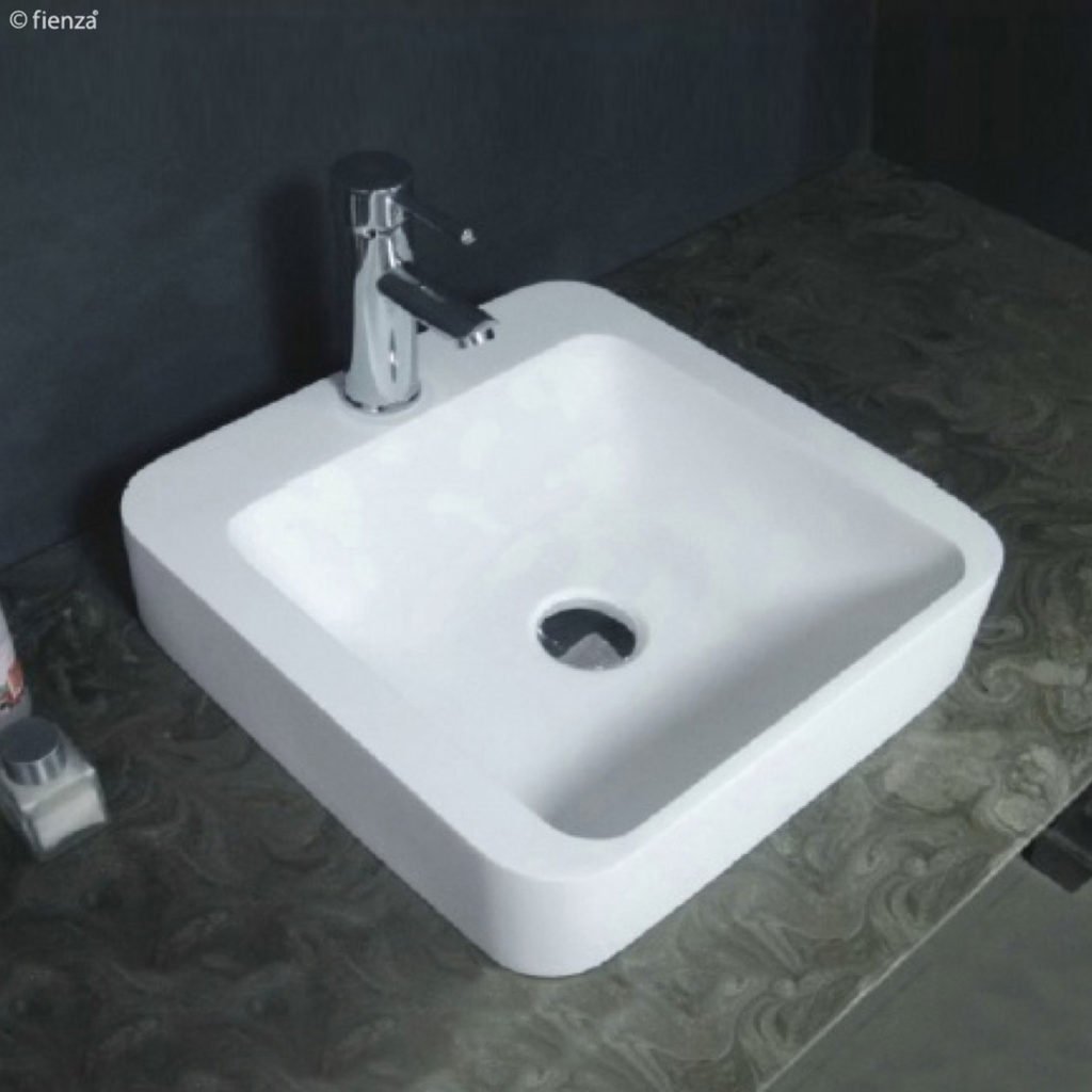 FIENZA CSB09 RONDO 400 SOLID SURFACE SQUARE ABOVE COUNTER BASIN MATTE WHITE