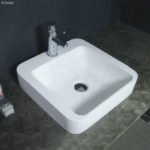 FIENZA CSB09 RONDO 400 SOLID SURFACE SQUARE ABOVE COUNTER BASIN MATTE WHITE