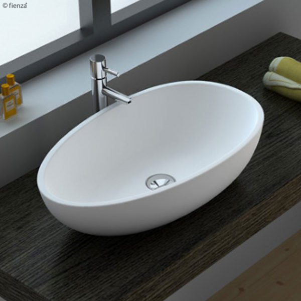 FIENZA CSB61 BAHAMA MKII SOLID SURFACE OVAL ABOVE COUNTER BASIN MATTE WHITE