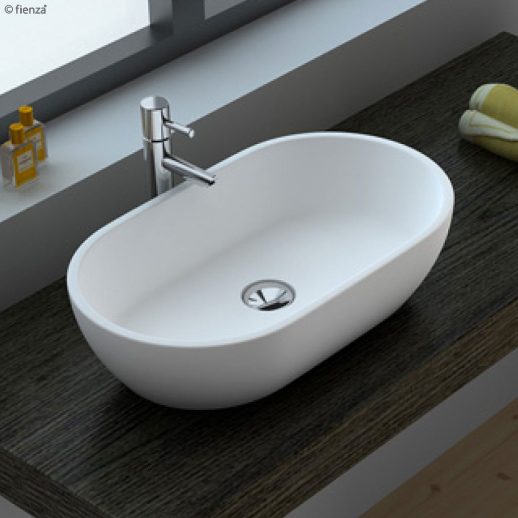 FIENZA CSB63 NERO SOLID SURFACE OVAL ABOVE COUNTER BASIN MATTE WHITE