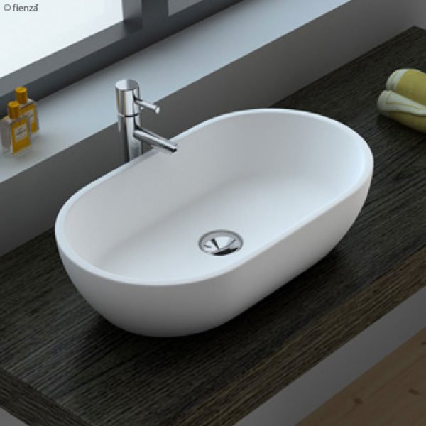 FIENZA CSB63 NERO SOLID SURFACE OVAL ABOVE COUNTER BASIN MATTE WHITE