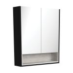 FIENZA PSC750SBX MIRROR CABINET 750 WITH DISPLAY SHELF SATIN BLACK WITH INDUSTRIAL INSERT