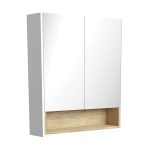 FIENZA PSC750SMWS MIRROR CABINET 750 WITH DISPLAY SHELF SATIN WHITE WITH SCANDI OAK INSERT