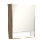 FIENZA PSC750SSMW MIRROR CABINET 750 WITH DISPLAY SHELF SCANDI OAK WITH SATIN WHITE INSERT