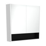 FIENZA PSC900SMWB MIRROR CABINET 900 WITH DISPLAY SHELF SATIN WHITE WITH SATIN BLACK INSERT