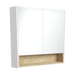 FIENZA PSC900SMWS MIRROR CABINET 900 WITH DISPLAY SHELF SATIN WHITE WITH SCANDI OAK INSERT