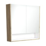 FIENZA PSC900SSMW MIRROR CABINET 900 WITH DISPLAY SHELF SCANDI OAK WITH SATIN WHITE INSERT