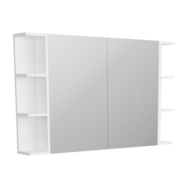 FIENZA PSS120 PENCIL EDGE MIRROR CABINET WITH TWO SIDE SHELVES 900 GLOSS WHITE