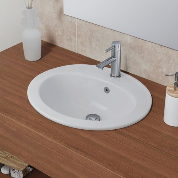 FIENZA RB506A LACY OVAL FULLY-INSET BASIN GLOSS WHITE