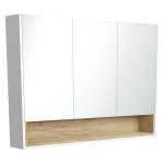 FIENZA PSC1200SMWS MIRROR CABINET 1200 WITH DISPLAY SHELF SATIN WHITE WITH SCANDI OAK INSERT