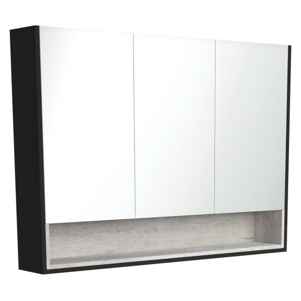 FIENZA PSC1200SBX MIRROR CABINET 1200 WITH DISPLAY SHELF SATIN BLACK WITH INDUSTRIAL INSERT