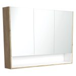 FIENZA PSC1200SSMW MIRROR CABINET 1200 WITH DISPLAY SHELF SCANDI OAK WITH SATIN WHITE INSERT