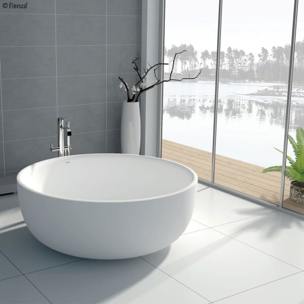 FIENZA ST13 SHINTO FREESTANDING ROUND STONE BATH 1350MM MATTE WHITE