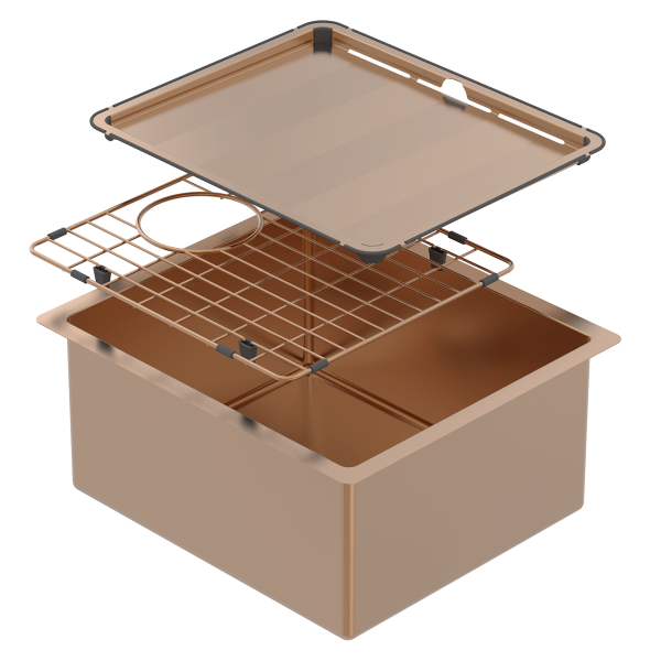 ABEY CR340CO PIAZZA SQUARE SINGLE BOWL STAINLESS STEEL SINK ARTISAN COPPER