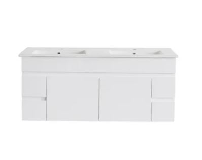 INSPIRE P124WD PAVIA STANDARD WALL HUNG VANITY DOUBLE BOWL 1200 GLOSS WHITE