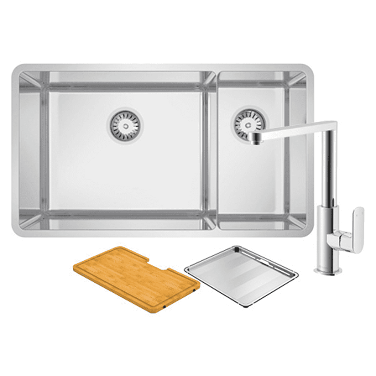 LUA221T5 ABEY LUA221T5 LUCIA ONE AND THREE QUARTER BOWL SINK WITH SQUARE NECK KITCHEN MIXER CHROME - Image 1
