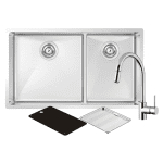 ABEY MOA420DT4 MONTEGO ONE AND THREE QUARTER BOWL SINK WITH SK5-AV KITCHEN MIXER CHROME