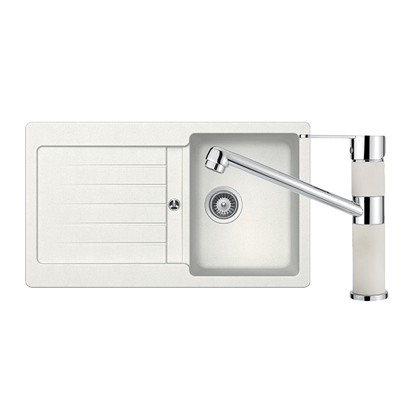 ABEY TD100TW TYPOS SINGLE BOWL SINK WITH DRAINER & 400456A KITCHEN MIXER SCHOCK ALPINA