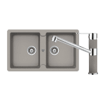 ABEY TN200TC TYPOS DOUBLE BOWL GRANITE SINK & 400456C KITCHEN MIXER SCHOCK CONCRETE
