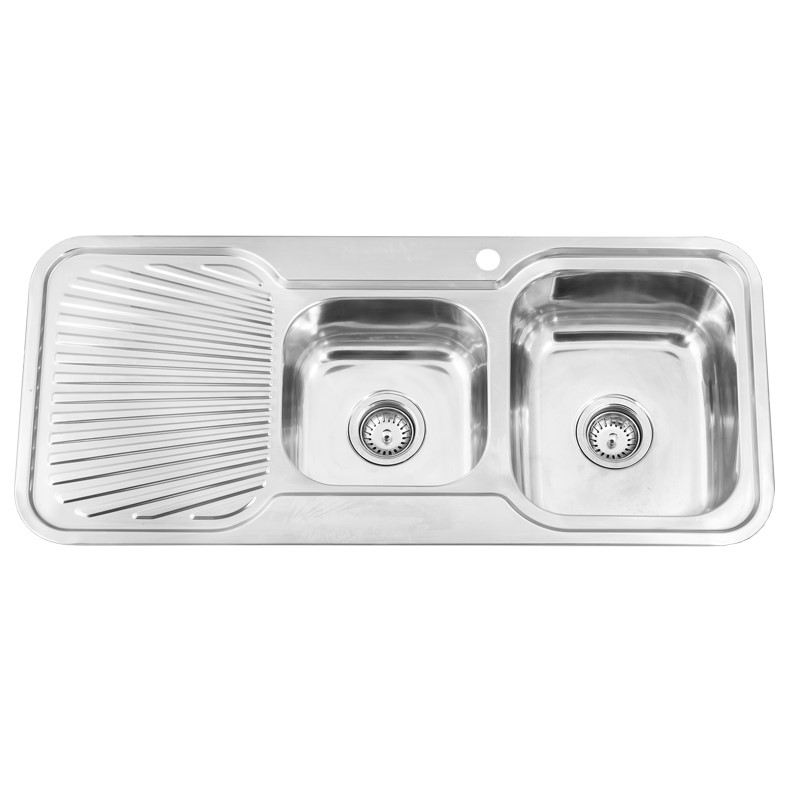 BADUNDKUCHE BK108 TRADITIONELL SQUARE SOFT EDGE ONE AND THREE QUARTER BOWL SINK STAINLESS STEEL