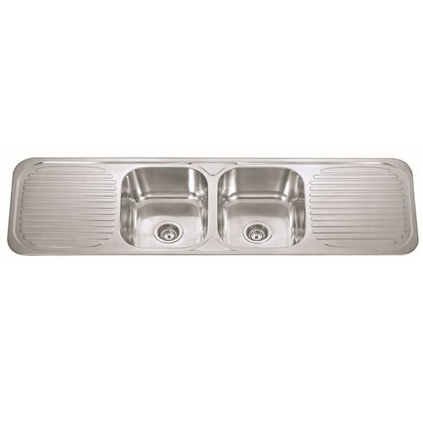 BADUNDKUCHE BK150 TRADITIONELL DOUBLE BOWL SINK WITH DOUBLE DRAINER STAINLESS STEEL