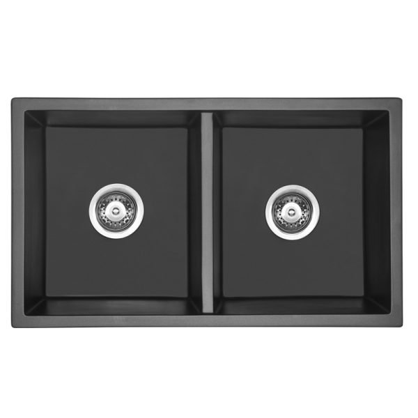 BADUNDKUCHE BKGS7745D ARCKO GRANITE UNDER/OVERMOUNT DOUBLE BOWL GRANITE SINK MATTE BLACK
