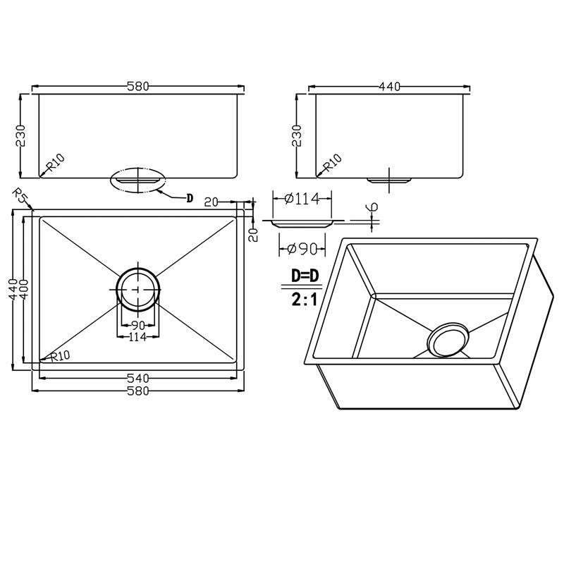 Buy BADUNDKUCHE BKR54 ARCKO LUX UNDER/OVERMOUNT SINGLE BOWL SINK ...