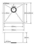 POSEIDON PKSS-450R Hand Made Stainless Steel Kitchen Sink 450*450*220mm ( stainless steel)