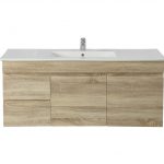 POSEIDON B124LW-WO BERGE MDF WALL HUNG VANITY LEFT SIDE DRAWERS 1190*500*450MM WHITE OAK
