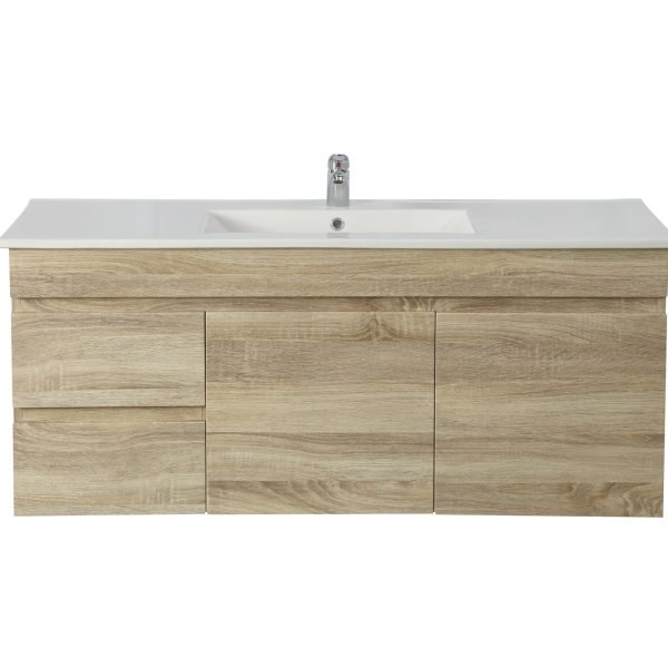 POSEIDON B124LW-WO BERGE MDF WALL HUNG VANITY LEFT SIDE DRAWERS 1190*500*450MM WHITE OAK