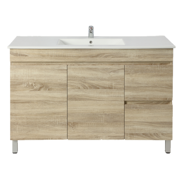POSEIDON B124RL-WO BERGE MDF FLOOR STANDING VANITY RIGHT SIDE DRAWERS 1190*830*450MM WHITE OAK