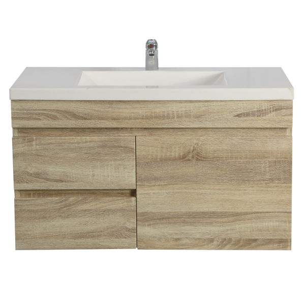 POSEIDON B94LW-WO BERGE MDF WALL HUNG VANITY LEFT SIDE DRAWERS 890*500*450MM WHITE OAK